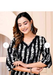 Shibori Black Cotton Straight Fit Kurta pant Set