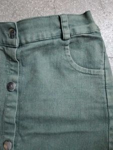 Green Denim Button-Front Skirt