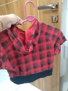 Red Plaid Cropped Hoodie