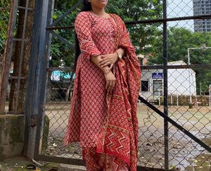 Red Printed Kurta Set