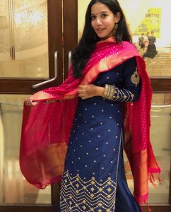 Royal Blue Garara Set With Hot Pink Dupatta
