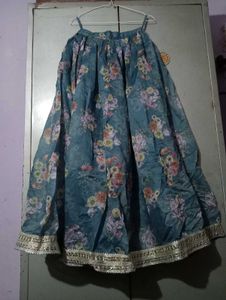 Teal-Blue Floral Printed Lehanga