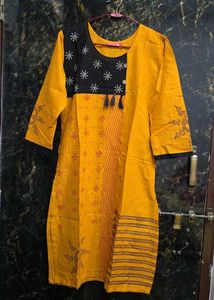 Mustard Block Printed Kurta