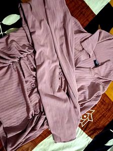 Mauve Ribbed Ruched Long Sleeve Top