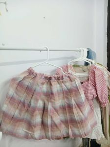 Pink Plaid  Pleated Skirt
