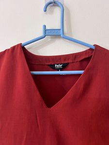 Rust brown Smart Casual V neck Top size S
