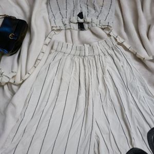 (Co-ord)Pinstripe Padded Top &amp; Flare Pant