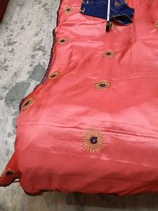 New Unique BabyPink &amp; BlueBorder SilkSaree withBlo