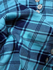 Blue Checkered Hooded Top