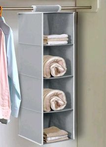 4 Shelf Closet/Wardrobe Hanging Organizr Rack Grey