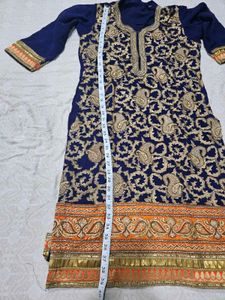 Navy Blue Embroidered Kurta with Orange Salwar