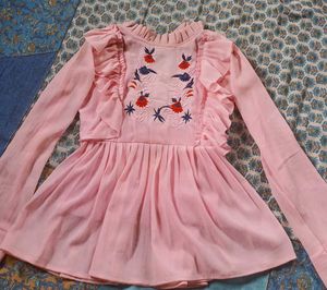 Pink Embroidered Ruffle Top