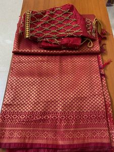✨RED semi silk saree - FREE BLOUSE ✨