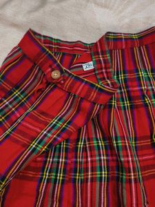 Red Plaid Pleated Skirt