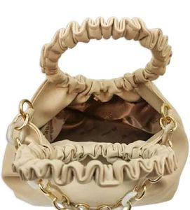 Beige Ruched Handle Chain Bag