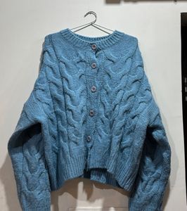 Korean Style Blue Knit Cardigan Sweater