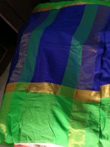 BrandNew ElegantBlue&amp;Green SilkSaree+UnsticheBlous