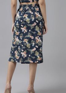 Floral Print Slit Skirt