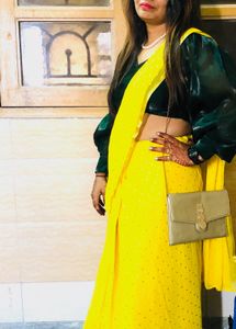 yellow saree with green blouse