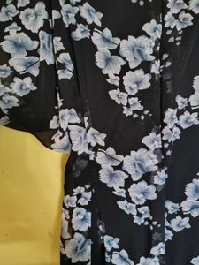 Floral Print Black Dress With Belt
