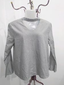 Stripy Back Tie Button Up Top