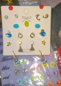 👸🏻Korean Earrings,2 Cards And Scrunchies