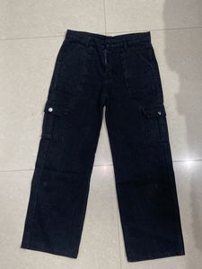 Black Denim Cargo Pants