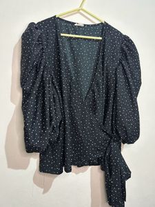 Chic Polka Dot Wrap Top