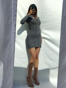 Stylish Knit Ripped grey Bodycon Dress
