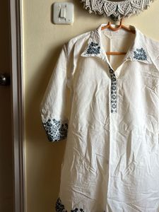 Embroidered White Tunic Kurti Set