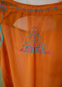 Orange Embroidered Sheer Top