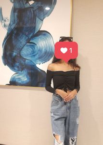 Bohoo Black Offshoulder Crop Top
