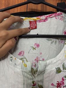 Floral Print Long Kurta with Pocket| 100% Cotton