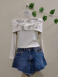 Typography Printed Off Shoulder Tops