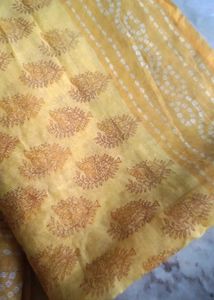 yellow printed saree attached fall