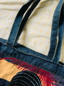 Denim Tote Bag with Funky Print