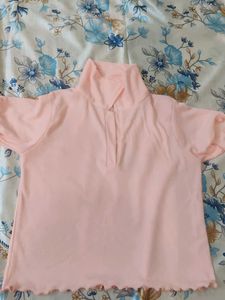 Peach Ruffle Trim Top