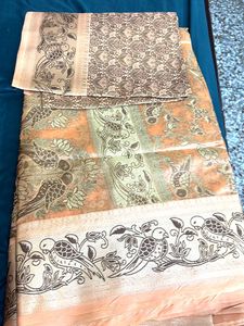 Peach Orange Silk Saree