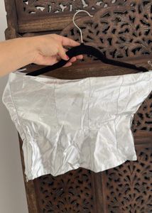 Brand New L Edition Faux Leather Silver Crop Top