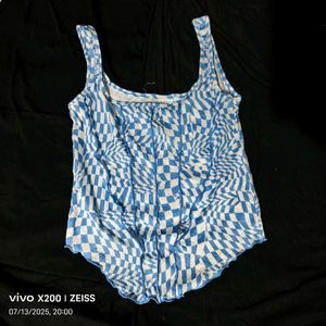 I. Blue &amp; White Checkered Corset Top