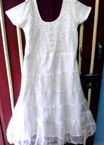 White Floral Anarkali Frock