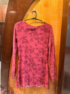 Maroon Red Floral Long Sleeve Mini Dress