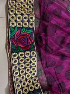 Purple Polka Dot Fabric with Floral Embroidery
