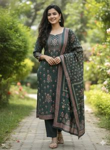 Green Floral Kurta Set