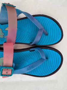 Blue Floral Flip Flops