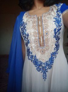 Elegant Beige And Blue Anarkali Suit