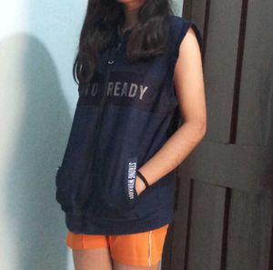 Navy blue Sleeveless Jacket