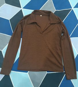 Women Brown Collar Neck Top
