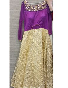 Purple And Golden Clr Long Frock Dress For (Girl