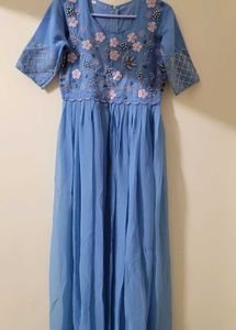 Sky Blue Front Slit Kurta With Pant And Dupatta